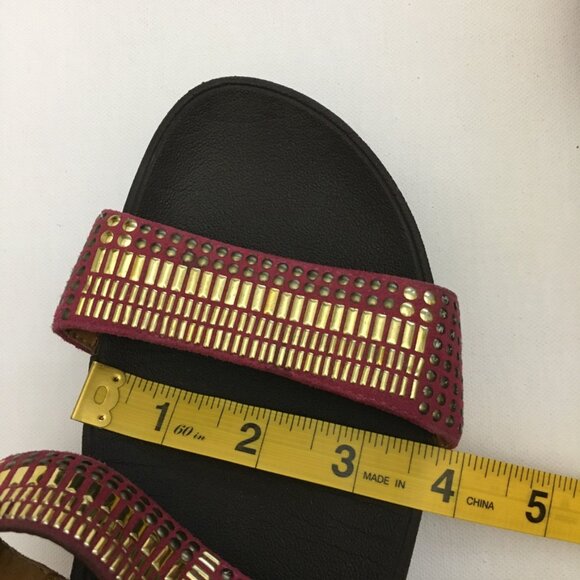 Fitflop Pink Gold Azteck Chada Womens 37 EU/ 6 US Slide Slip On Leather Rubber - Picture 15 of 16